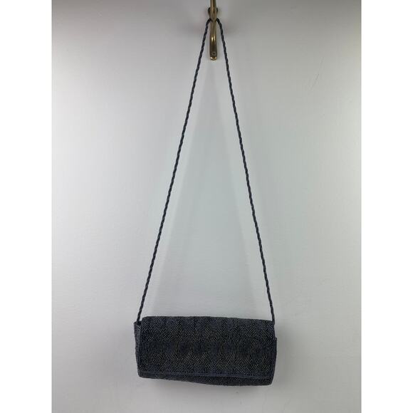INGE CHRISTPHER Beaded Shoulder Bag Clutch Gray Silver Black Eveningwear Formal - Picture 2 of 8